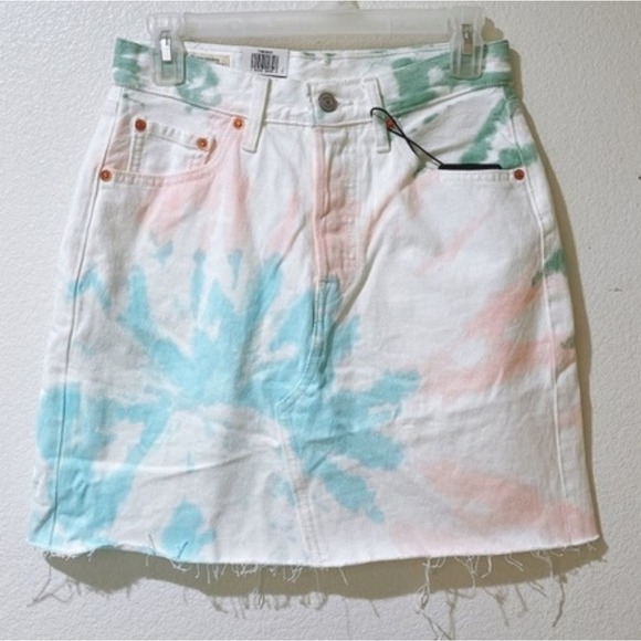 Levi's Womens High-Rise Deconstructed tie dye denim y2k 90s vibes skirt sz 25 28 - Picture 8 of 13